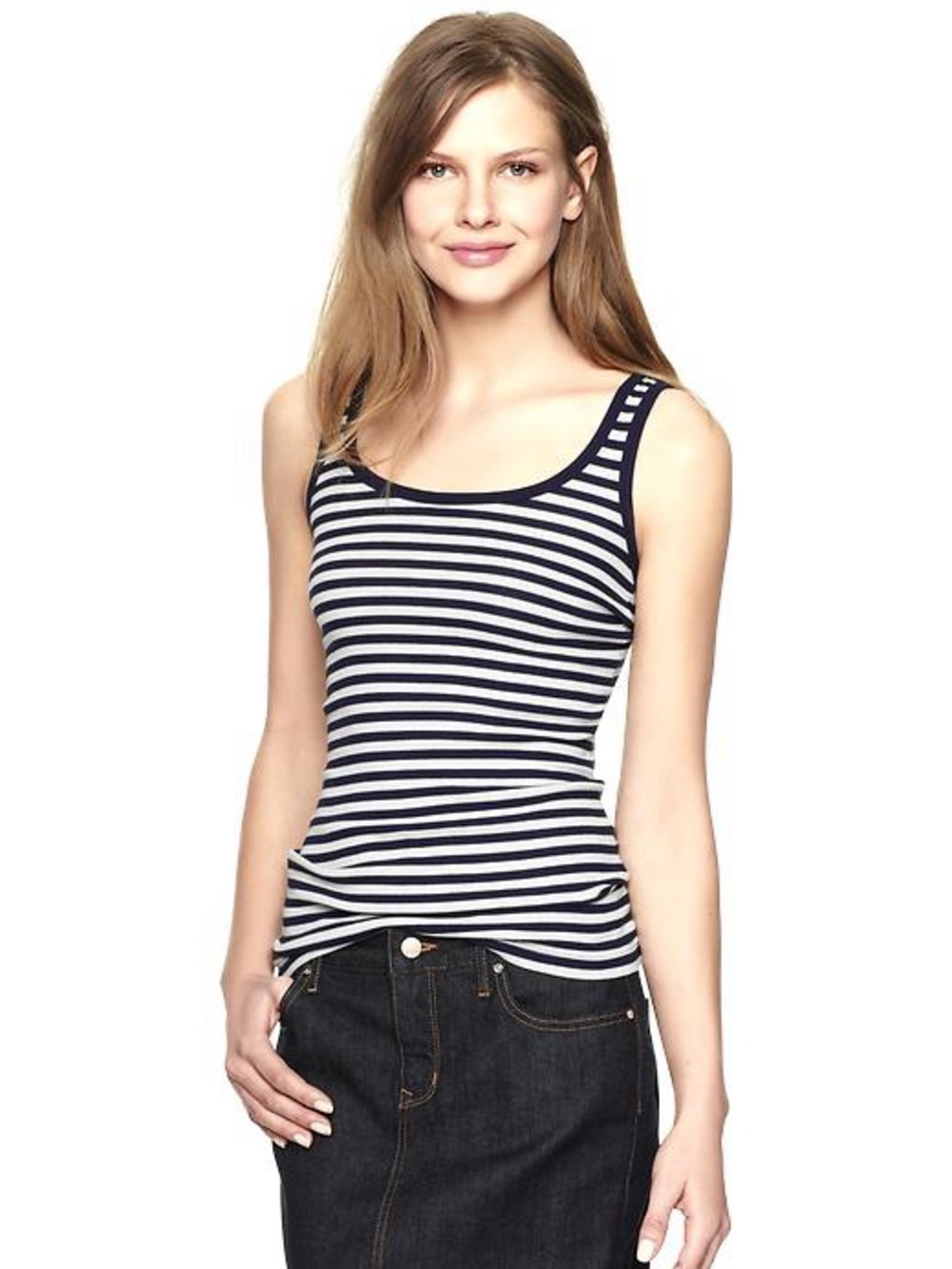 GAP Essentials Nautical Striped Navy & White Scoop Neck Tank Top M Cotton